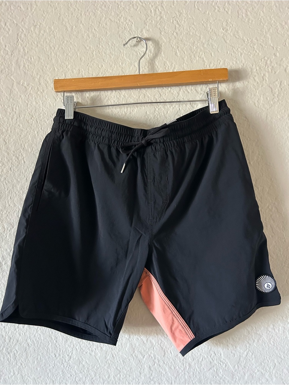 Volcom Black Board Shorts with Coral Rear Panel